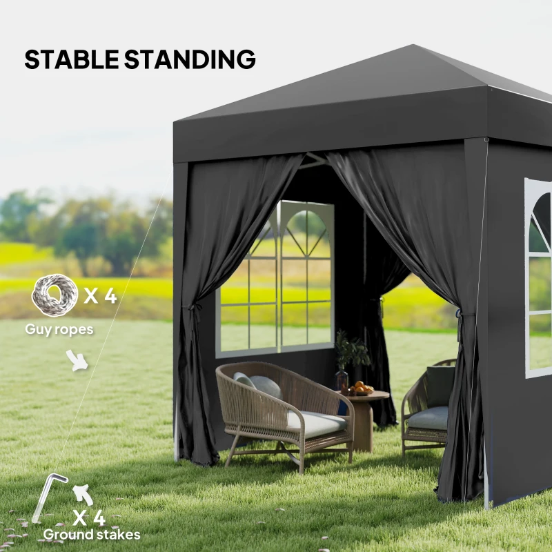 Outsunny 6.6'x6.6' Pop Up Canopy Tent with Sidewalls, Instant Sun Shelter Camping Gazebo with Carry Bag, Black