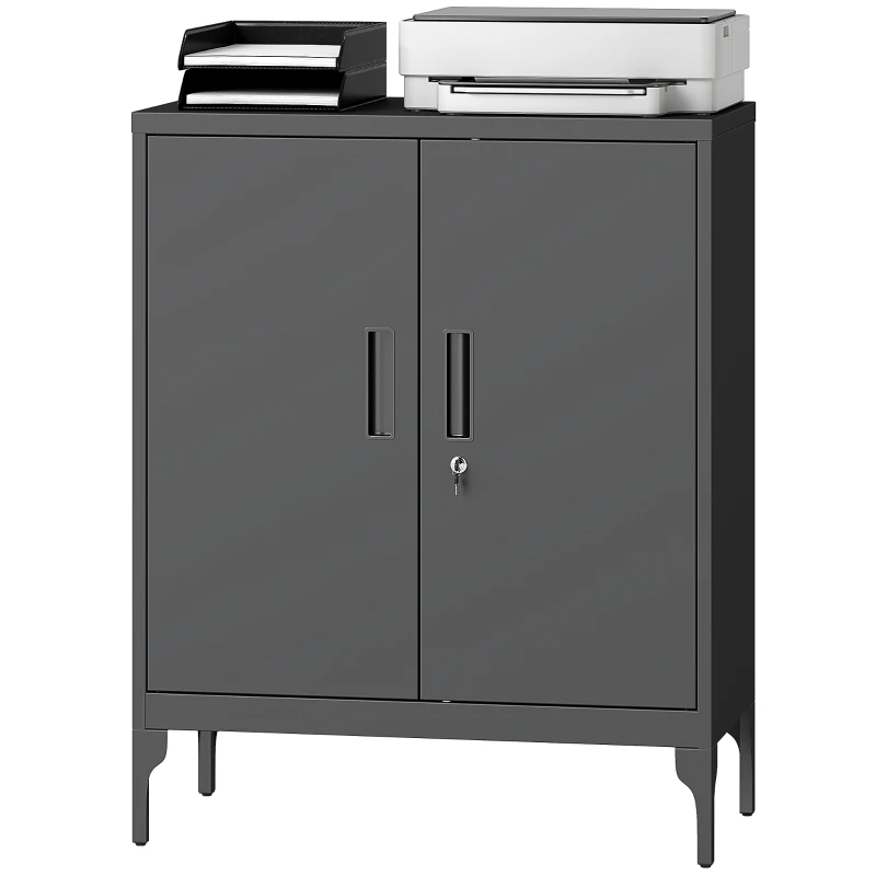 HOMCOM Office Storage Cabinet with Lock, Filing Cabinet with Adjustable Shelves and Doors for Home Office, Garage, Black