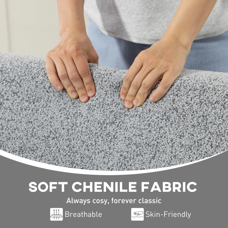 HOMCOM Accent Chair with Rubber Wood Frame, Wide Seat, Modern Chenille Bedroom Chair with Thick Cushion, Grey