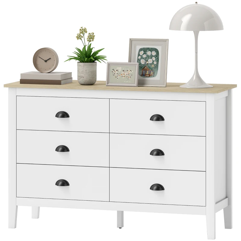 HOMCOM Chest of Drawers with Quiet Slides, Modern 6 Drawer Dresser for Bedroom, Closet, Living Room, Entryway, White