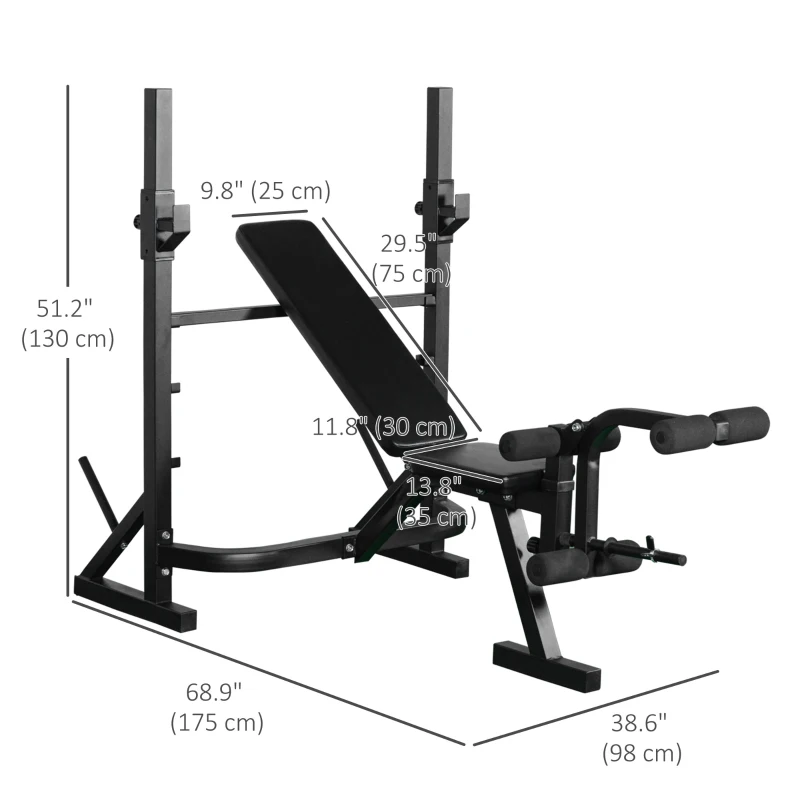 Soozier Weight Bench, Flat Incline Decline Workout Bench Press Set with Squat Racks, Leg Developer, Weight Plate Stand