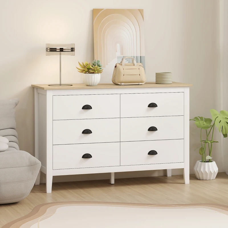 HOMCOM Chest of Drawers with Quiet Slides, Modern 6 Drawer Dresser for Bedroom, Closet, Living Room, Entryway, White