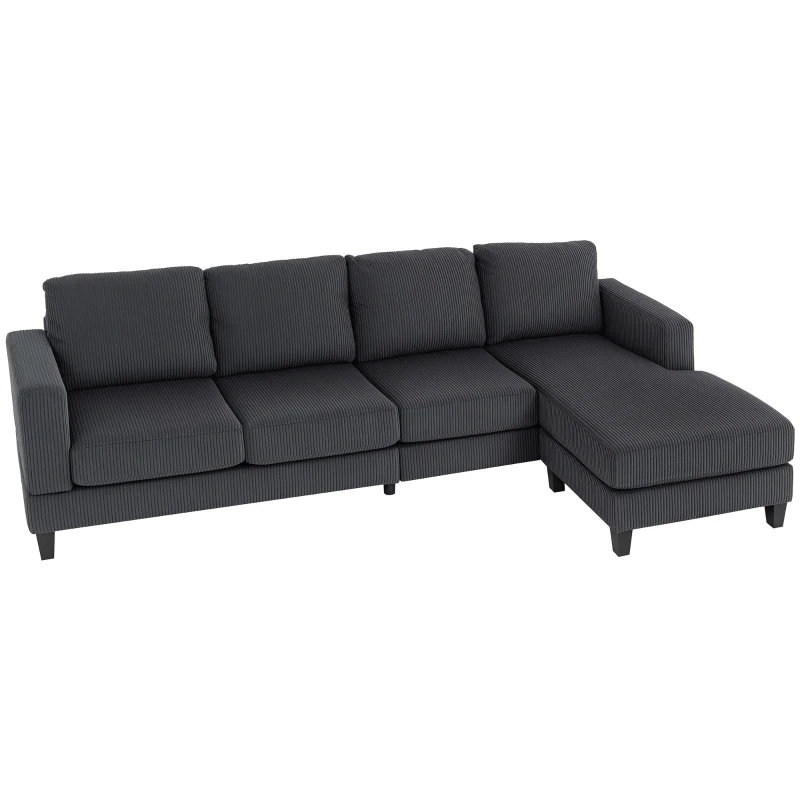 HOMCOM L Shaped Couch, L Shape Sofa with Chaise Lounge and Spring Cushion for Living Room, Bedroom, Charcoal Grey