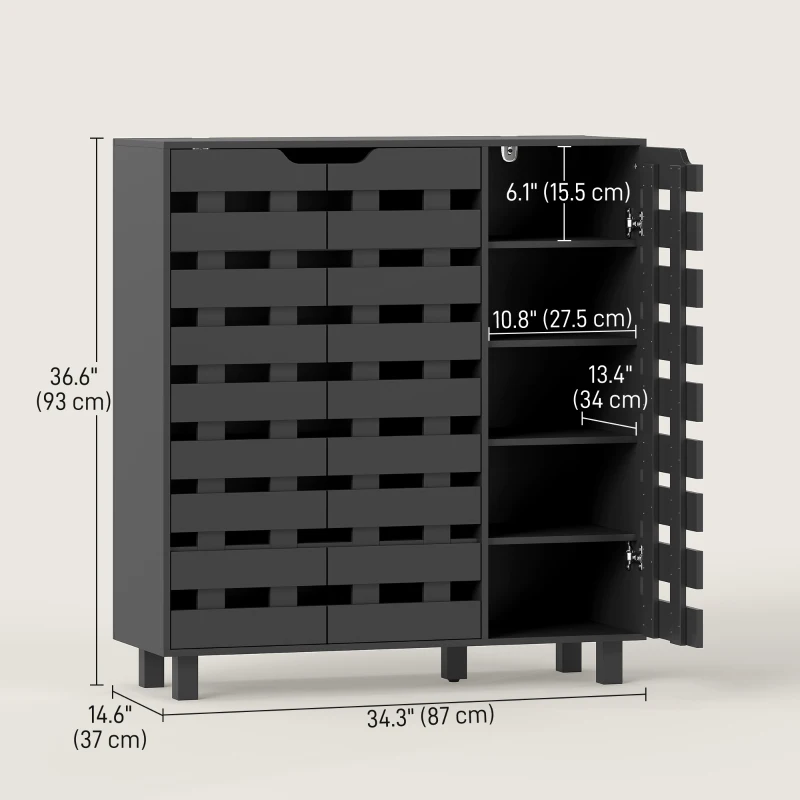 HOMCOM Shoe Cabinet, 20 Pair Shoe Storage Cabinet with Hollowed-Out Doors, Black