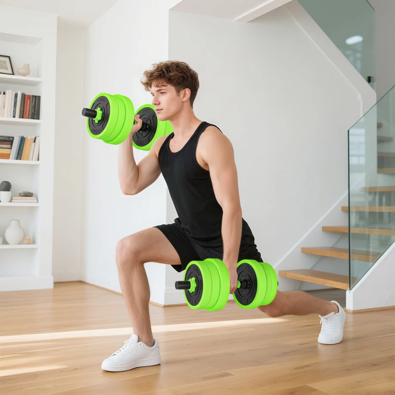 Soozier 44lbs 4-in-1 Adjustable Weight Dumbbell Set, Barbell, Kettlebell, Push Up Stand, Green