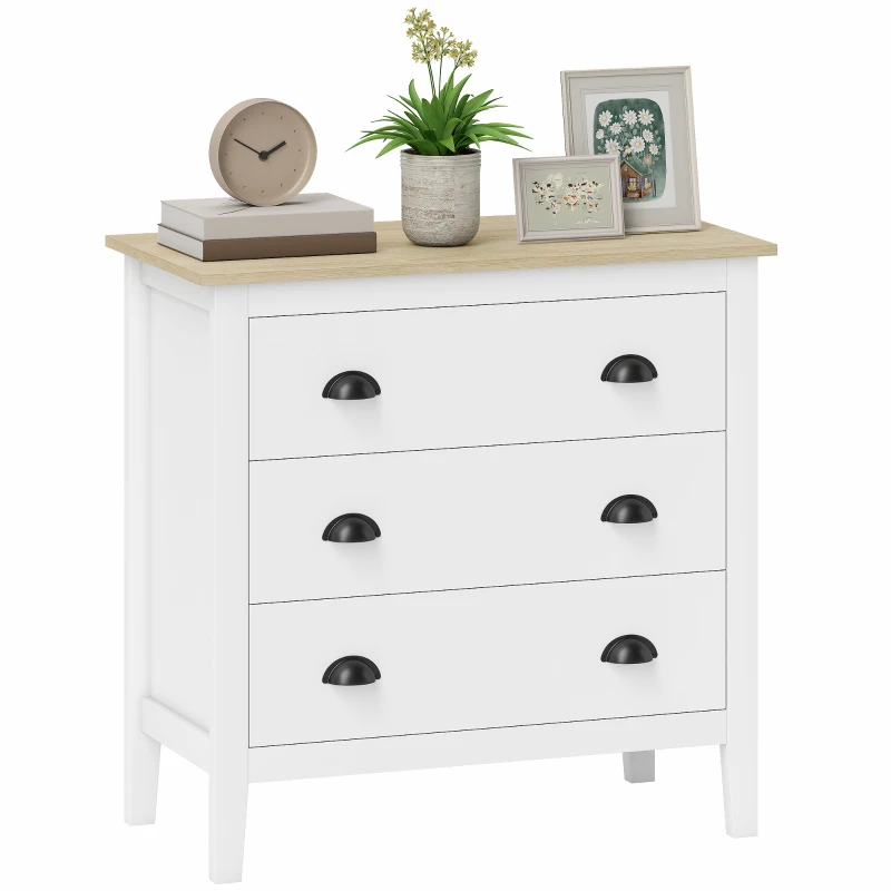 HOMCOM Chest of Drawers with Quiet Slides, Modern 3 Drawer Dresser for Bedroom, Closet, Living Room, Entryway, White