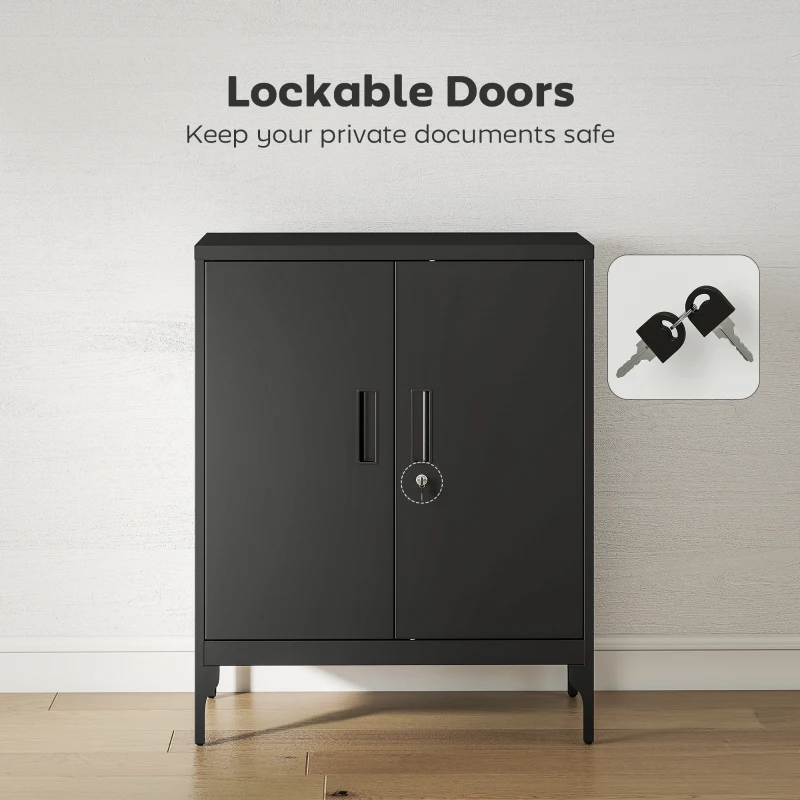 HOMCOM Office Storage Cabinet with Lock, Filing Cabinet with Adjustable Shelves and Doors for Home Office, Garage, Black