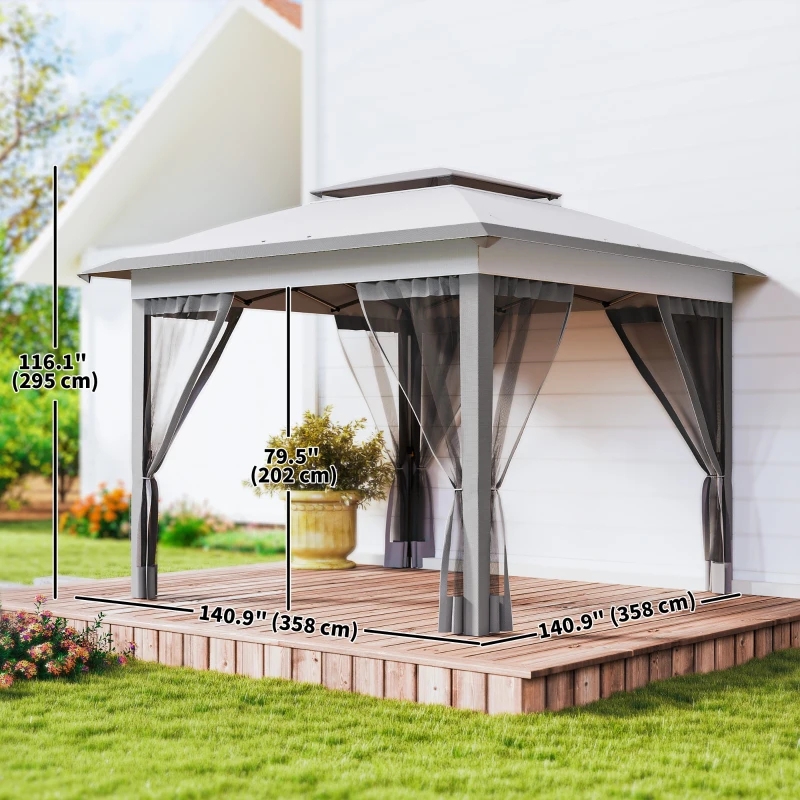 Outsunny 12' x 12' Pop Up Canopy Sun Shade Instant Tent Folding with Mesh Sidewalls, 3-Level Adjustable Height and Storage Bag, Gray