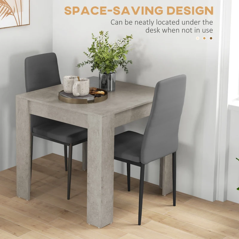 HOMCOM Dining Table Set for 2, Square Kitchen Table and Chairs, Dining Room Table and PU Leather Upholstered Chairs, Grey