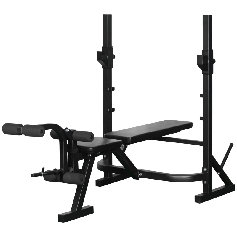 Soozier Weight Bench, Flat Incline Decline Workout Bench Press Set with Squat Racks, Leg Developer, Weight Plate Stand