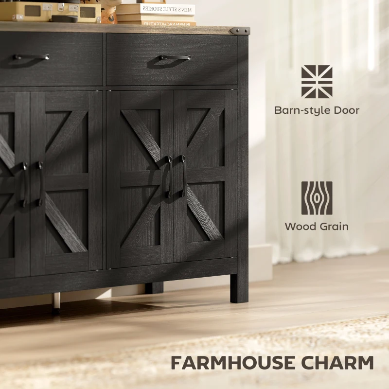 HOMCOM Sideboard Buffet Cabinet, Farmhouse Kitchen Storage Cabinet w/ 2 Drawers and Shelves for Living Room, Entryway