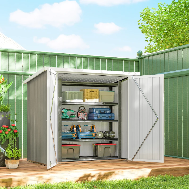 Outsunny 5' x 3' Metal Garden Storage Shed, Tool House with Double Doors for Backyard, Patio, Lawn