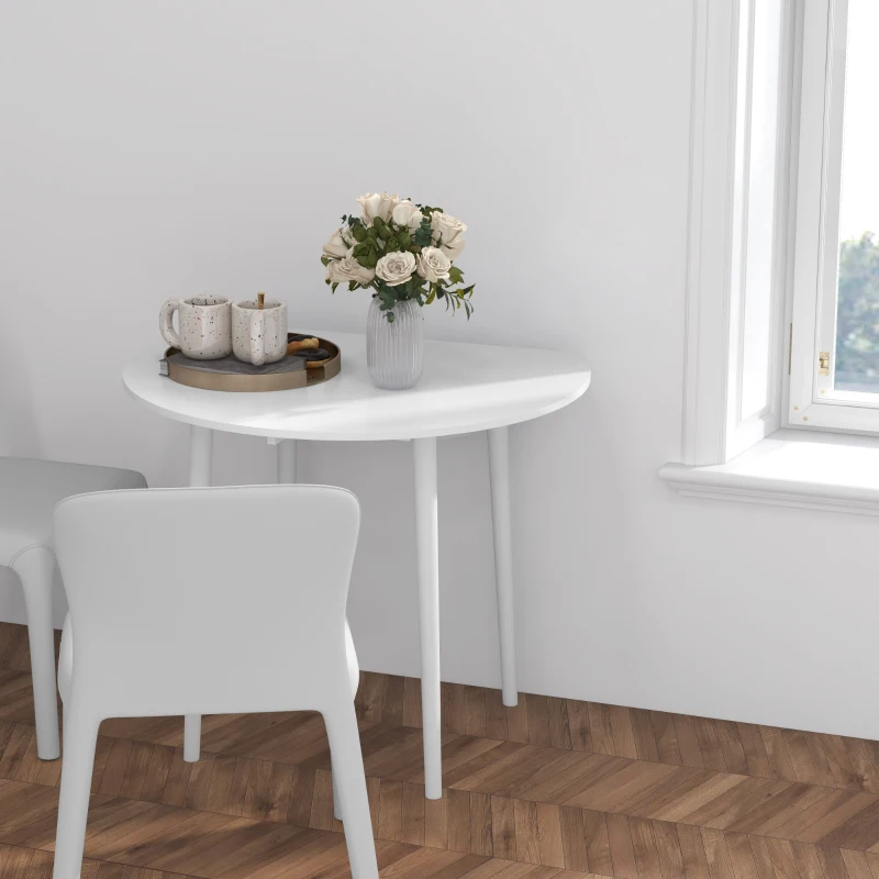 HOMCOM Folding Dining Table, Round Drop Leaf Kitchen Table for Small Spaces with Wood Legs, Distressed White