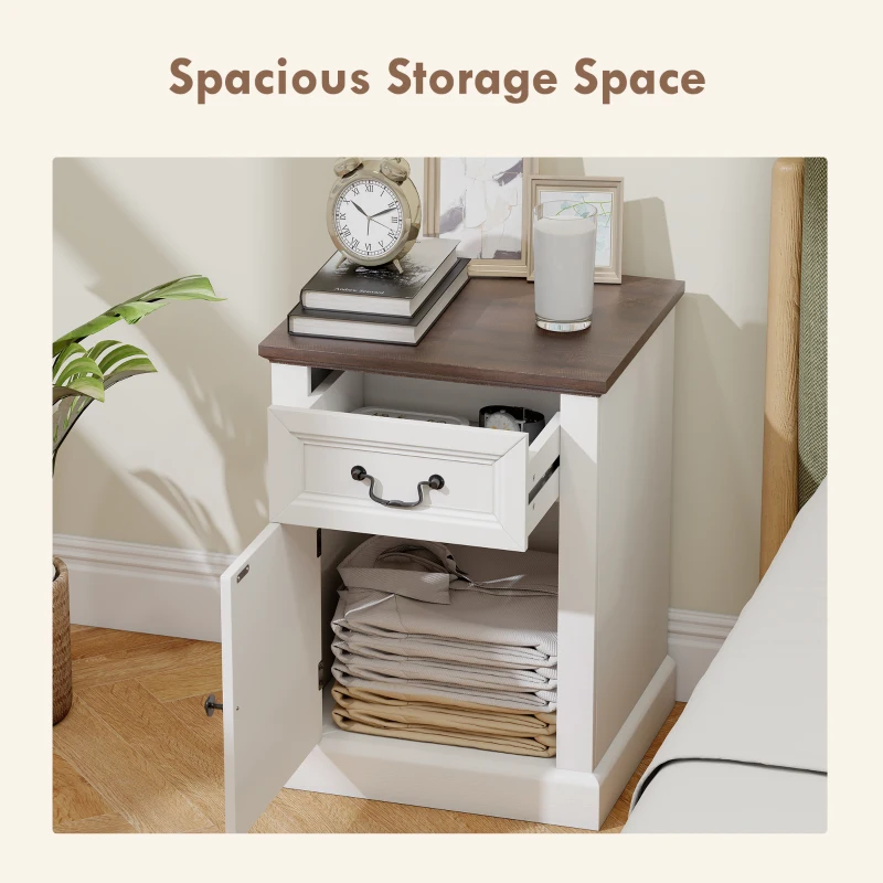 HOMCOM Side Table Set of 2, End Tables with Drawer and Cabinet, Nightstands for Small Spaces, Living Room, White