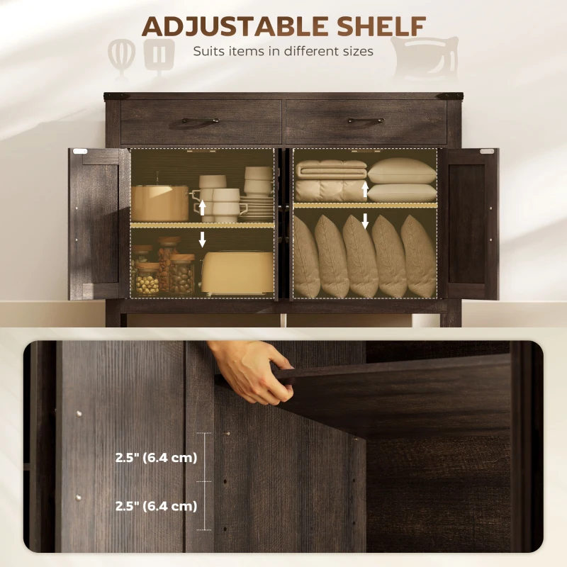 HOMCOM Sideboard Buffet Cabinet, Farmhouse Kitchen Storage Cabinet w/ 2 Drawers and Shelves for Living Room, Entryway