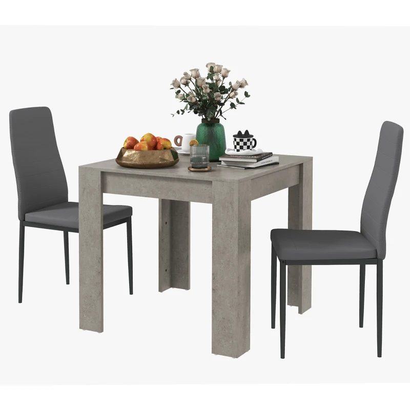 HOMCOM Dining Table Set for 2, Square Kitchen Table and Chairs, Dining Room Table and PU Leather Upholstered Chairs, Grey