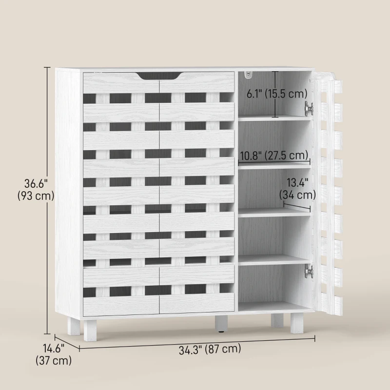 HOMCOM Shoe Cabinet, 20 Pair Shoe Storage Cabinet with Hollowed-Out Doors, White