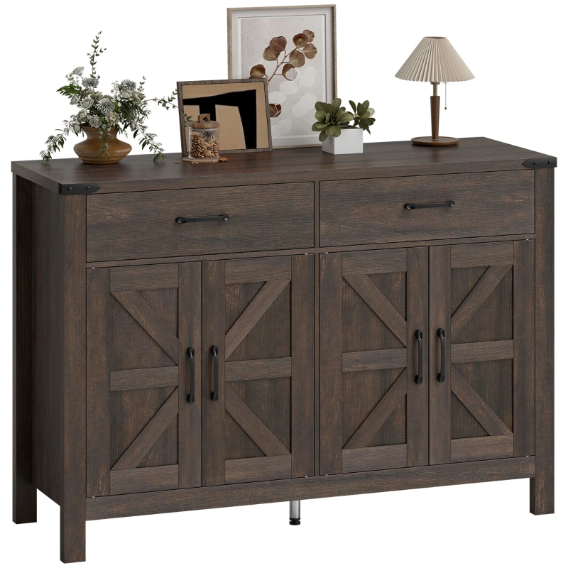 HOMCOM Sideboard Buffet Cabinet, Farmhouse Kitchen Storage Cabinet w/ 2 Drawers and Shelves for Living Room, Entryway
