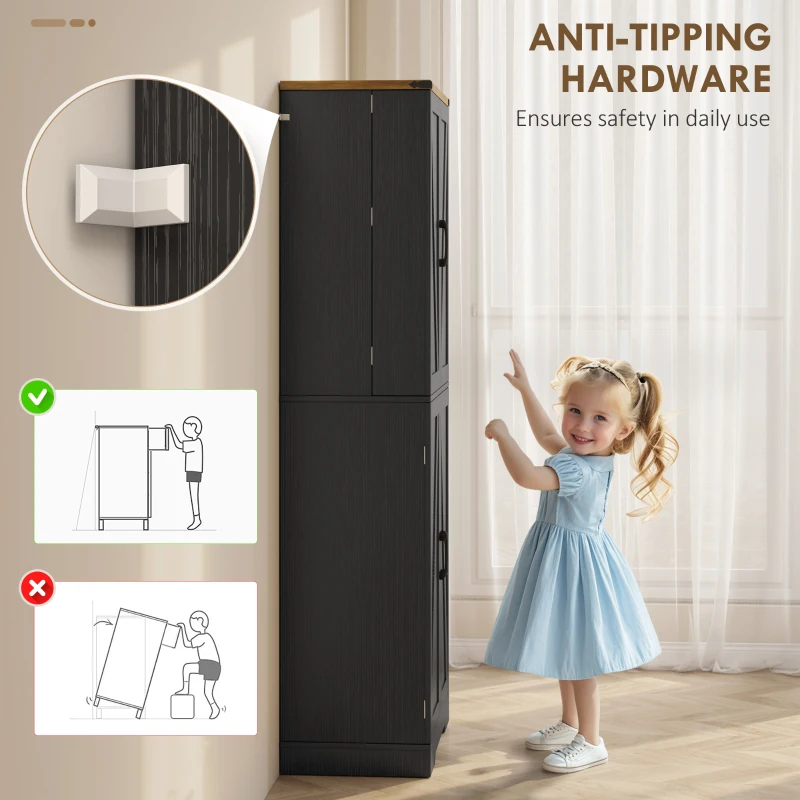 HOMCOM 72" Kitchen Pantry Cabinet, Farmhouse Storage Cabinet with 4 Doors, Drawer, 8 Door Shelves and Adjustable Shelf, Black