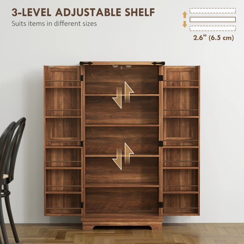 HOMCOM 47" Kitchen Pantry Storage Cabinet, Farmhouse Kitchen Pantry Cabinet with Adjustable Shelves and Door Shelves, Brown