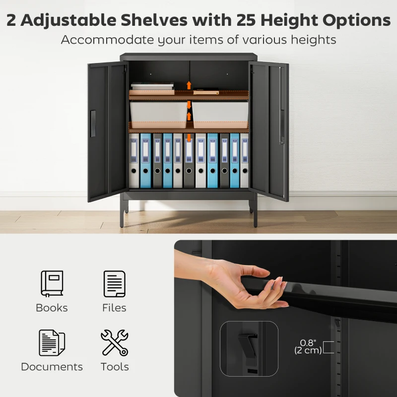 HOMCOM Office Storage Cabinet with Lock, Filing Cabinet with Adjustable Shelves and Doors for Home Office, Garage, Black