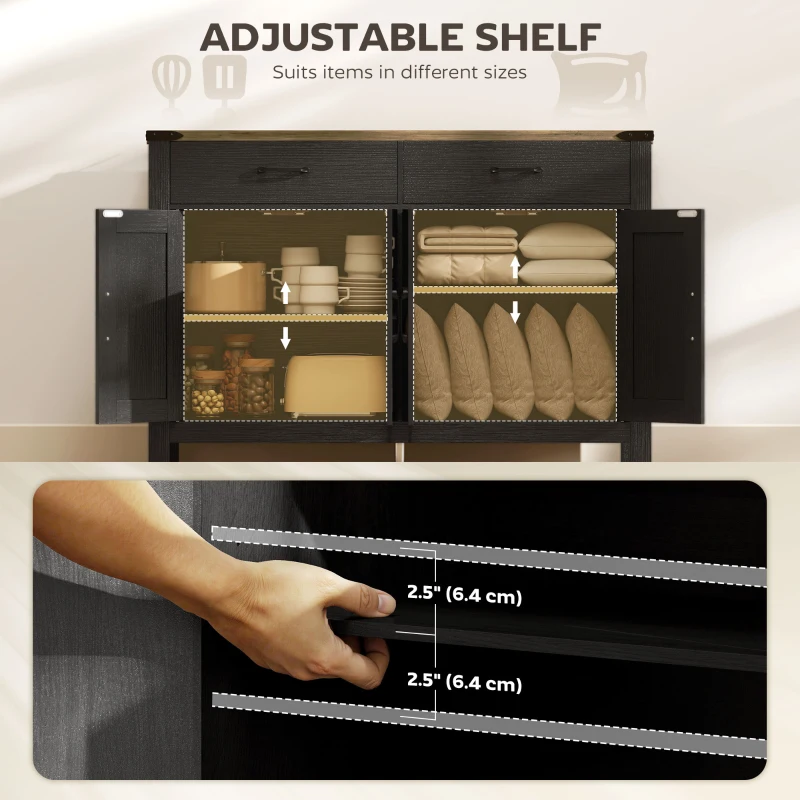 HOMCOM Sideboard Buffet Cabinet, Farmhouse Kitchen Storage Cabinet w/ 2 Drawers and Shelves for Living Room, Entryway