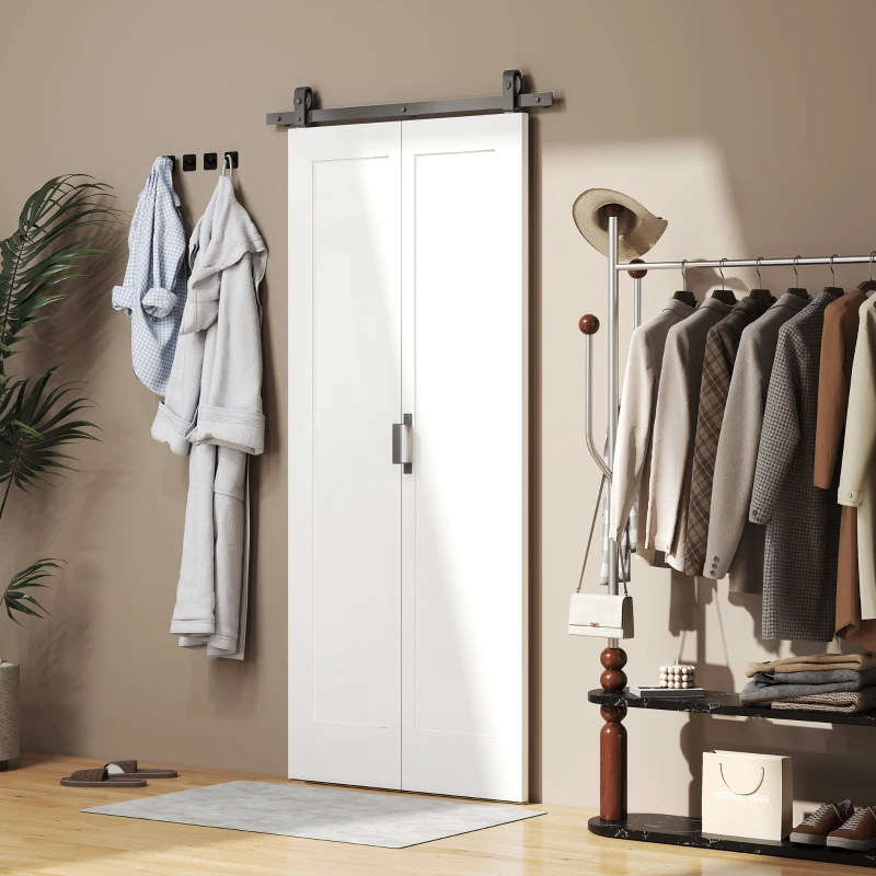 HOMCOM 35" x 83" Folding Sliding Door, 3.6FT Bi-Folding Door with Hardware Kit Included & Handle, DIY Paintable MDF Surface