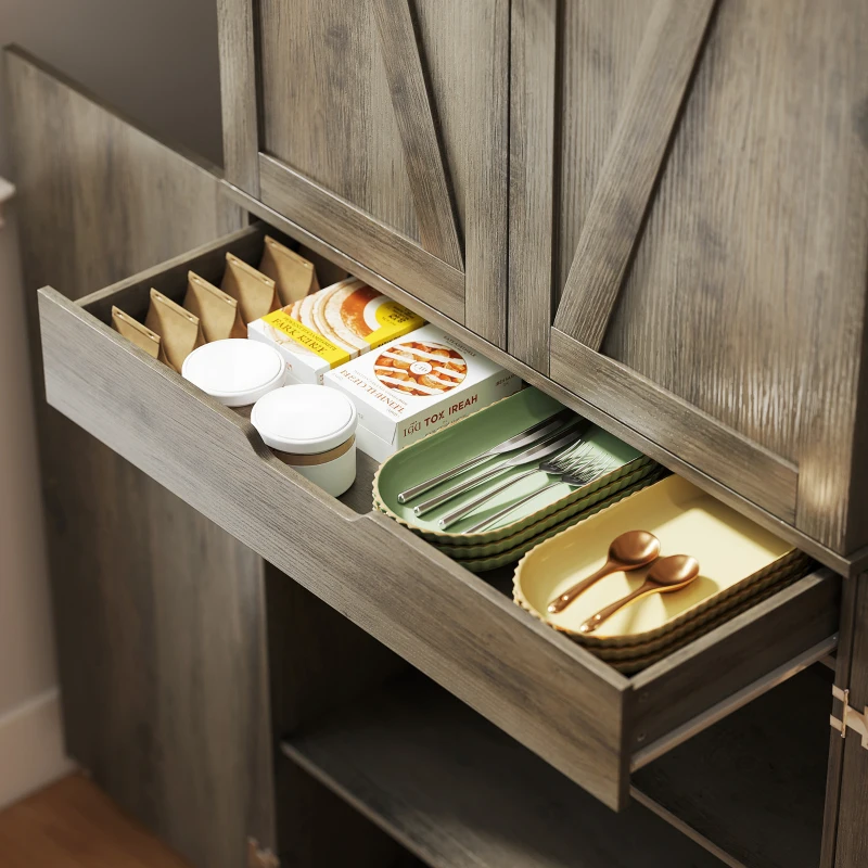 HOMCOM 72" Kitchen Pantry Cabinet, Farmhouse Storage Cabinet with 4 Doors, Drawer, 8 Door Shelves and Adjustable Shelf, Grey