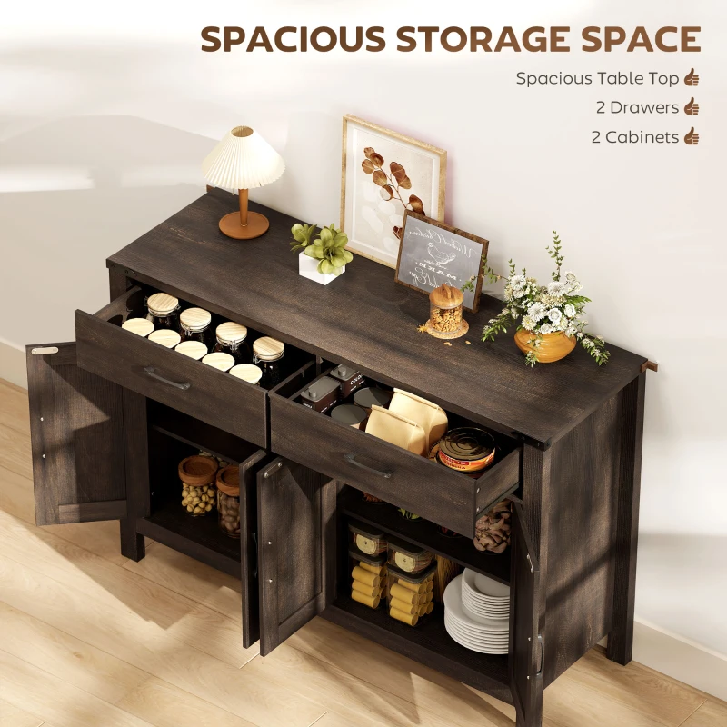 HOMCOM Sideboard Buffet Cabinet, Farmhouse Kitchen Storage Cabinet w/ 2 Drawers and Shelves for Living Room, Entryway