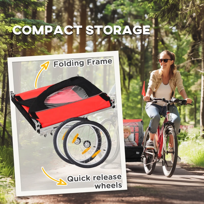 Aosom 2-Seat Child Bike Trailer for Kids with a Strong Steel Frame, 5-Point Safety Harnesses, & Comfortable Seat, Red