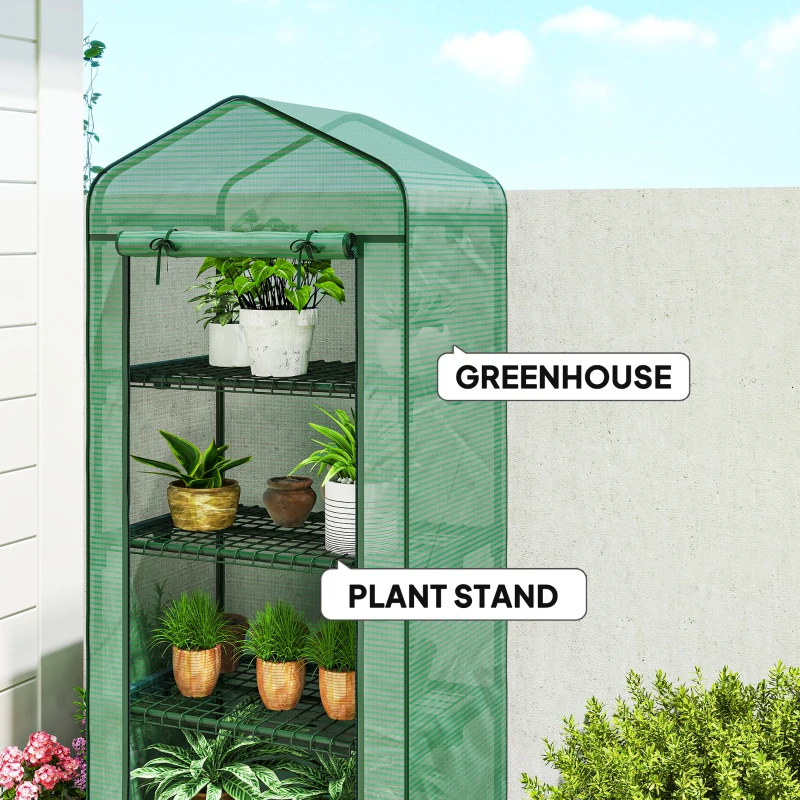 Outsunny Portable Greenhouse, Outdoor Hot House Plant Flower Greenhouse with 4 Tier Shelves, PE Cover, Green