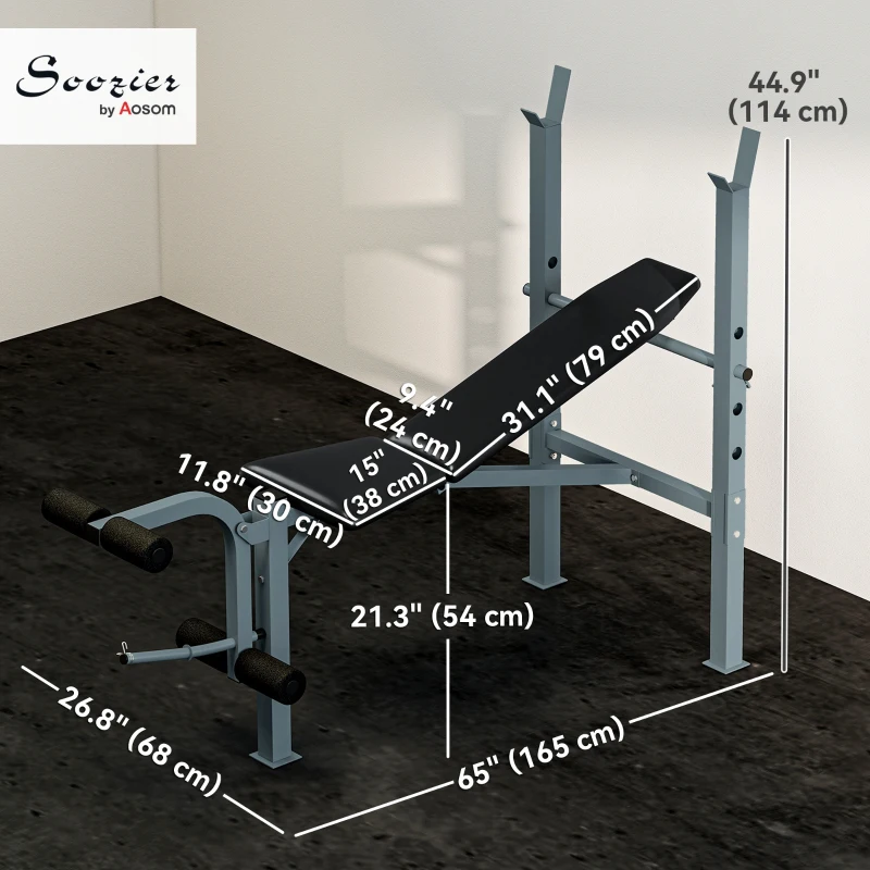 Soozier Incline Decline Weight Bench with Leg Extension and Barbell Rack, Adjustable Bench Press Weight Lifting Bench