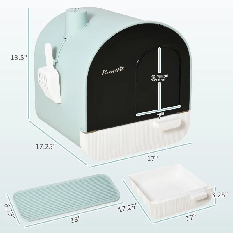 PawHut Fully Enclosed Cat Litter Box with Lid & Drawer Design, Covered Litter Box Anti-Leakage, Anti-Splashing, for Indoor Cats from Kitten to Adult, with Scoop & Mat, Easy Clean, Odor Control, Green