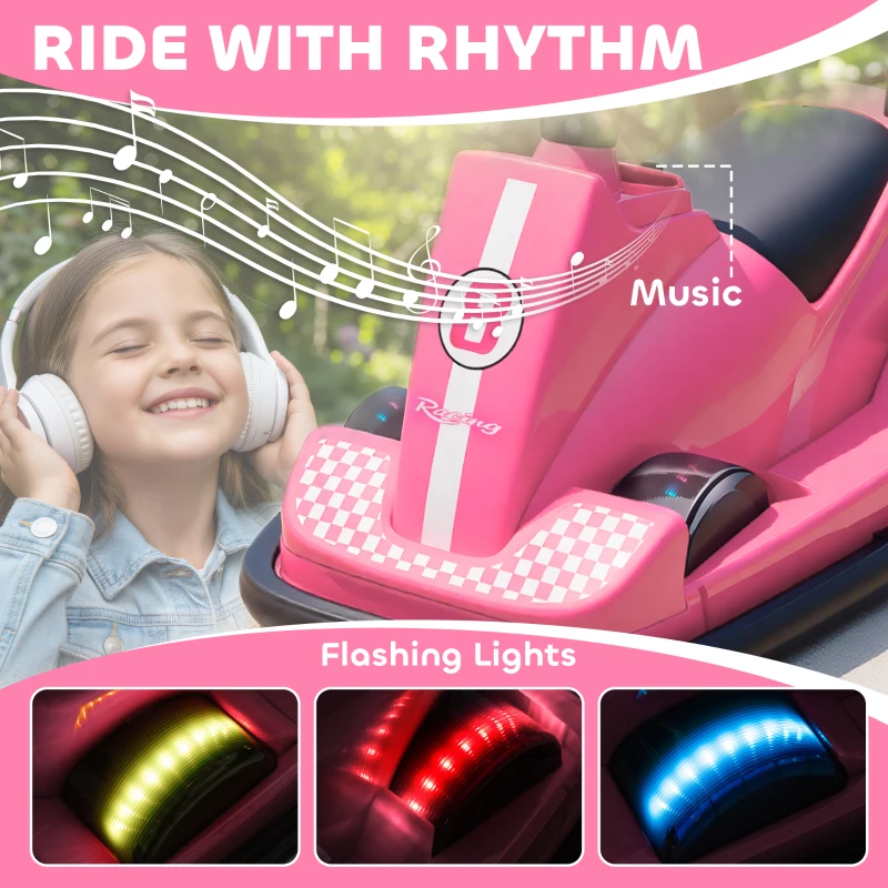 Qaba Bumper Car for Kids, 6V Battery Powered Bumping Car with 360 Degree Spin, Dual Motors, Music, for 3-8 Years, Pink