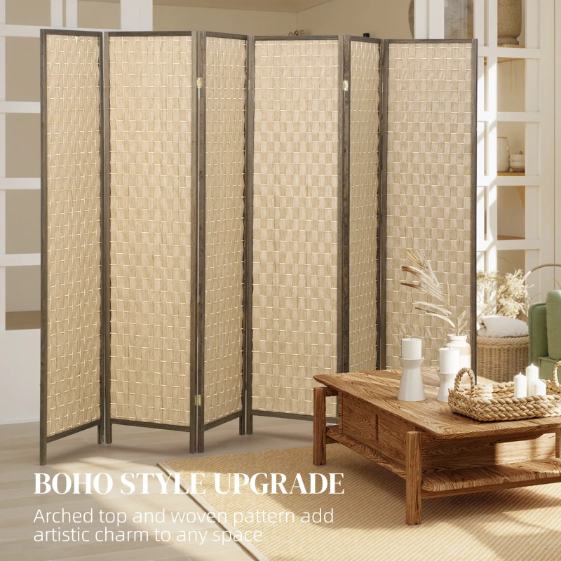 HOMCOM 6 FT Room Divider, 6 Panel Folding Privacy Screen, Lightweight Handwoven Freestanding Partition for Home Office, Brown