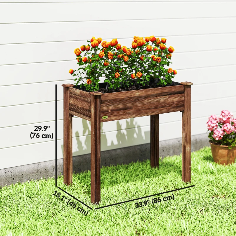Outsunny 34" x 18" x 30" Wooden Patio Raised Garden Bed Planter, Elevated Planter Box with Legs, Carbonized