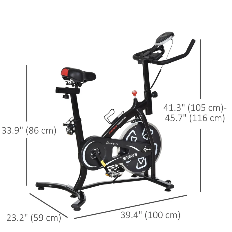 Soozier Exercise Bike, Stationary Bike with LCD Display, Indoor Cycling Bike for Home Workout, with 6kg Flywheel, Black