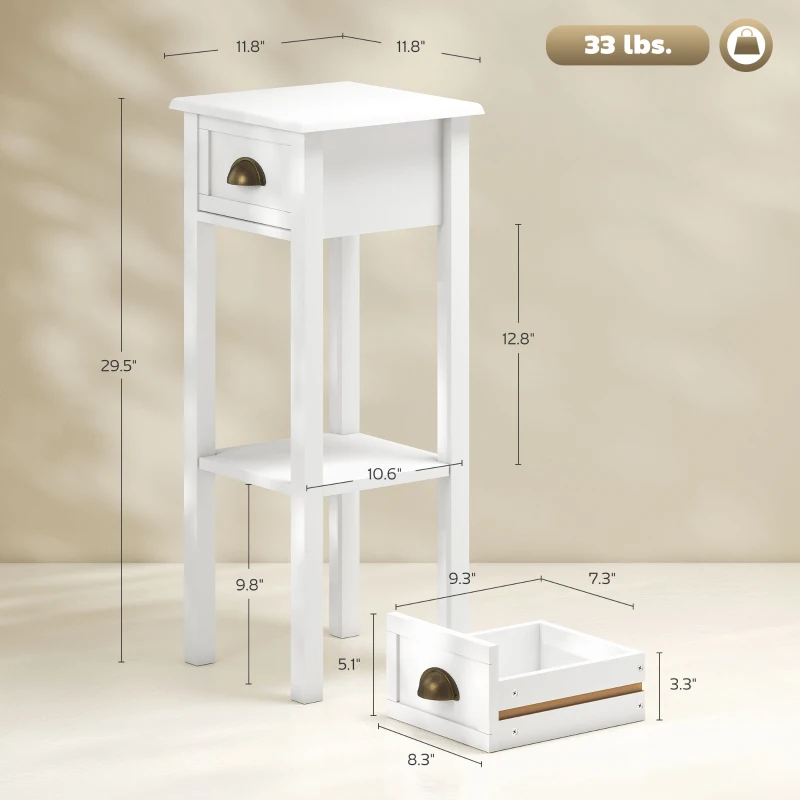 HOMCOM 2-Tier Side Table with Drawer and Shelf, End Table for Living Room and Hallway, White