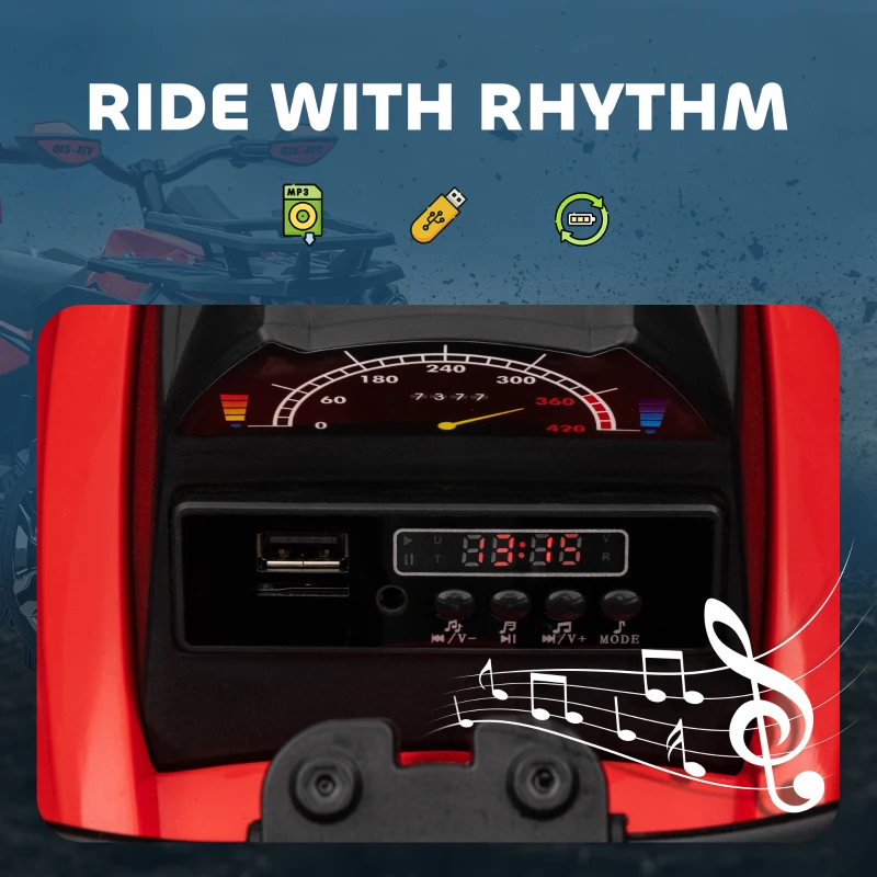 Aosom Kids Ride-on Car, 12V/10AH Four Wheeler Kids ATV, Battery Powered Off-Road Quad with MP3, Headlights, Suspension, 1.8-5 mph, Red