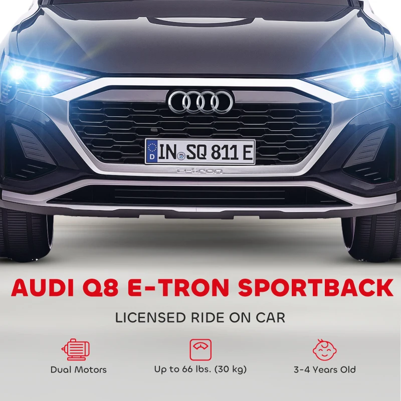 Qaba 12V Battery Powered Kids Electric Car, Audi Q8 etron Sportback Licensed Ride on Car w/ Remote Control, Black