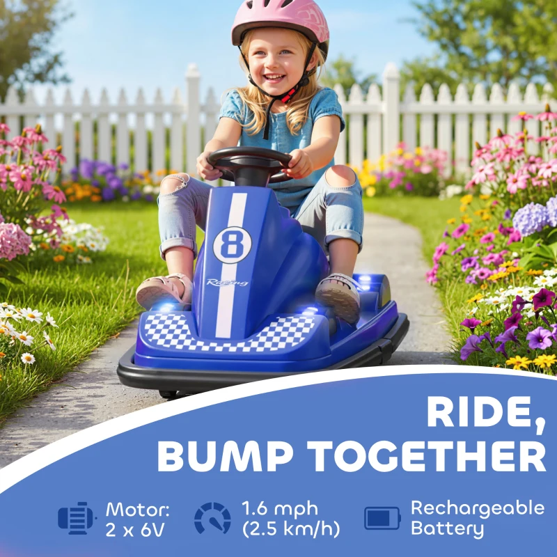 Qaba Bumper Car for Kids, 6V Battery Powered Bumping Car with 360 Degree Spin, Dual Motors, Music, for 3-8 Years, Blue