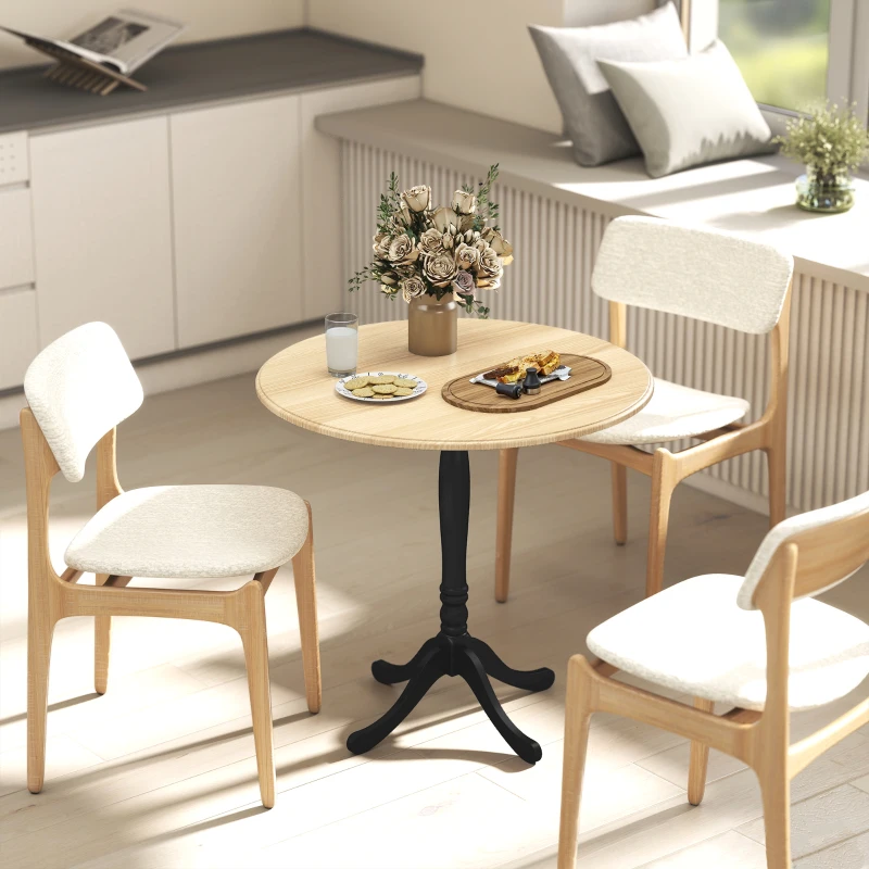 HOMCOM Dining Table for 2-4 People, Modern Round Kitchen Table with Pedestal Steel Base, 80cm, Natural Wood and Black