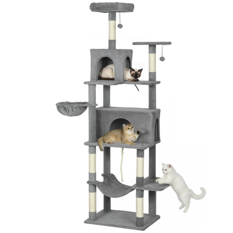 PawHut Multi-Level Cat Tower, 80" Tall Cat Tree, with 2 Condos, 2 Hammocks, 6 Sisal Scratching Posts, Dark Gray