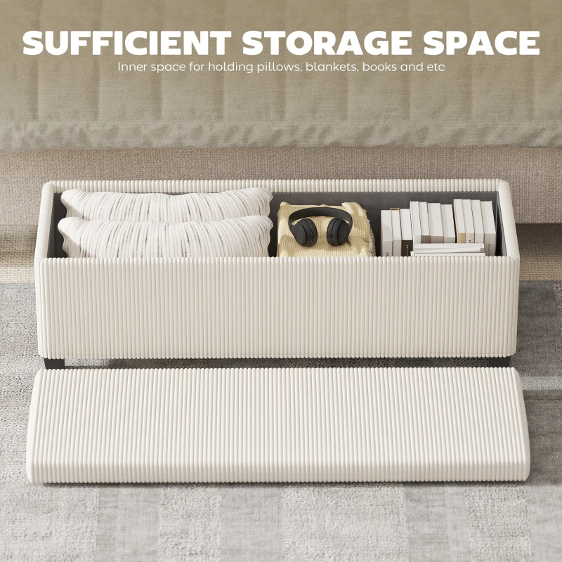 HOMCOM 47 Inches Storage Ottoman Bench, Foot Rest with Legs, End of Bed Bench, Corduroy Storage Chest for Living Room, Beige