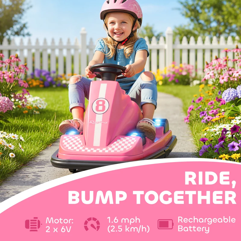 Qaba Bumper Car for Kids, 6V Battery Powered Bumping Car with 360 Degree Spin, Dual Motors, Music, for 3-8 Years, Pink