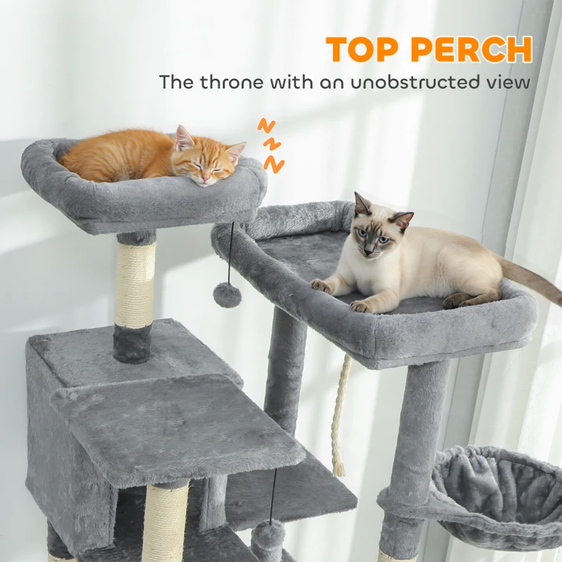 PawHut 69" Cat Tree, Multi-Level Cat Tower with 2 Condos and 3 Hammocks, 8 Scratching Posts, for Multiple Cats, Dark Gray