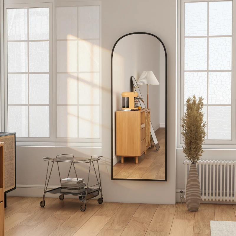HOMCOM Arched Standing Mirror, 64" x 24" Full Length Mirror, Free Standing or Wall Mounted for Living Room, Bedroom, Black