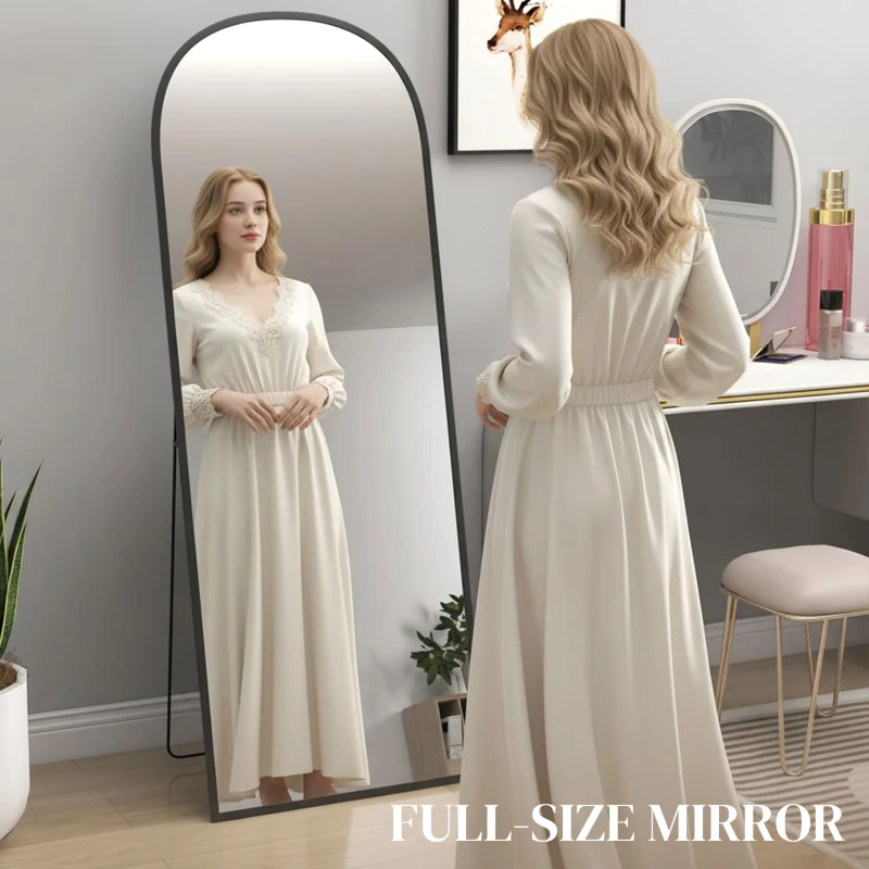 HOMCOM Arched Standing Mirror, 64" x 24" Full Length Mirror, Free Standing or Wall Mounted for Living Room, Bedroom, Black