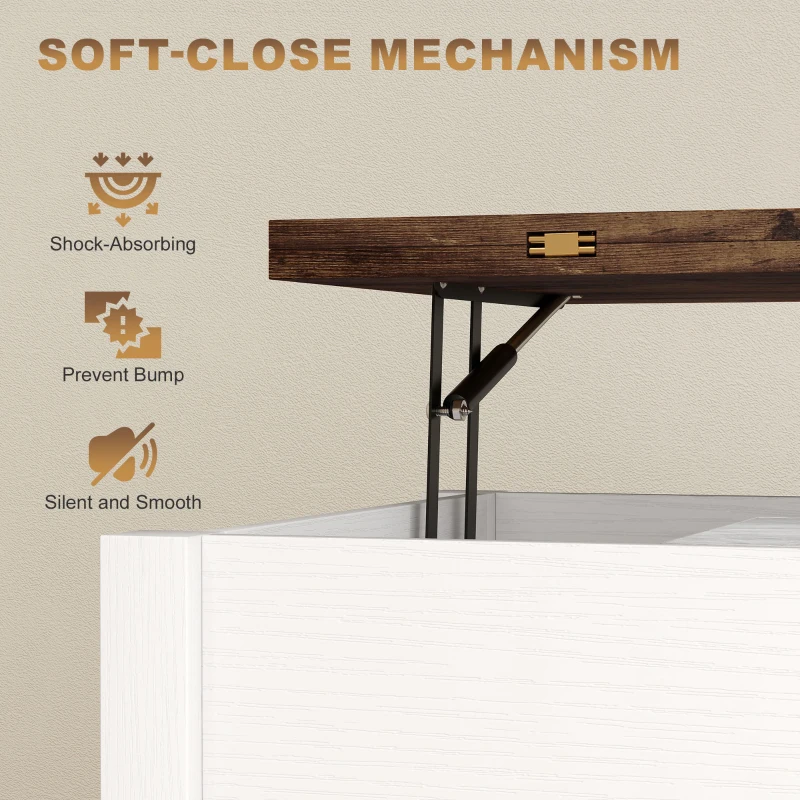 HOMCOM Lift Top Coffee Table, Center Table with 3 Hidden Compartments, 2 Fabric Drawers, Expandable Top and Charging Station