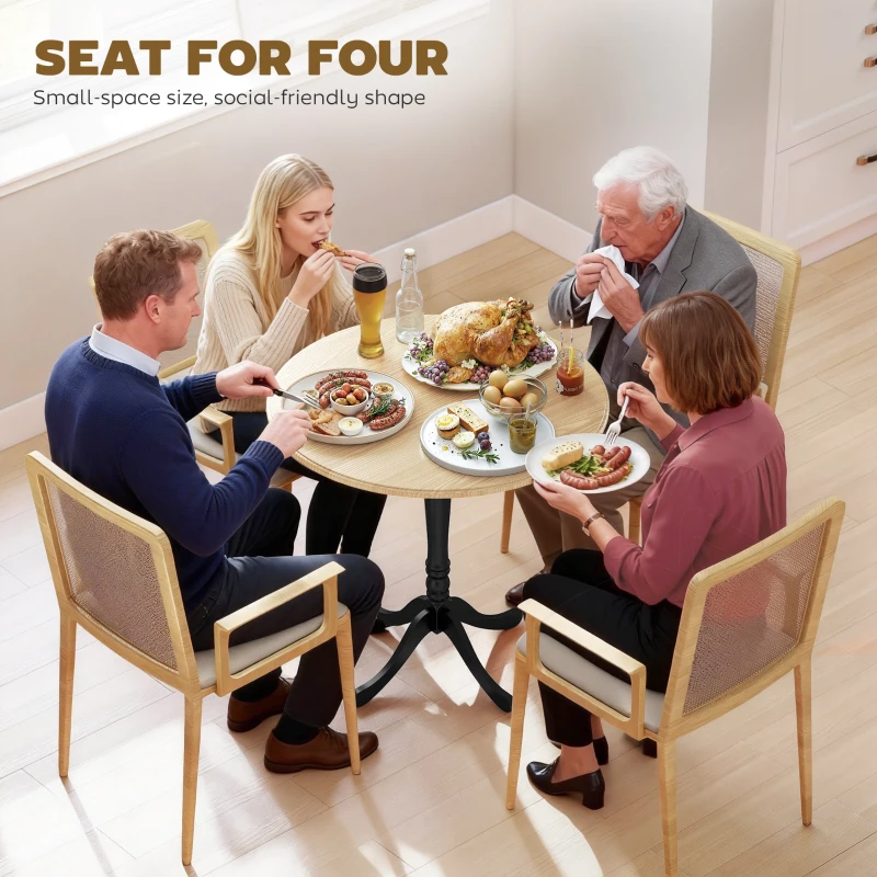 HOMCOM Dining Table for 2-4 People, Modern Round Kitchen Table with Pedestal Steel Base, 80cm, Natural Wood and Black